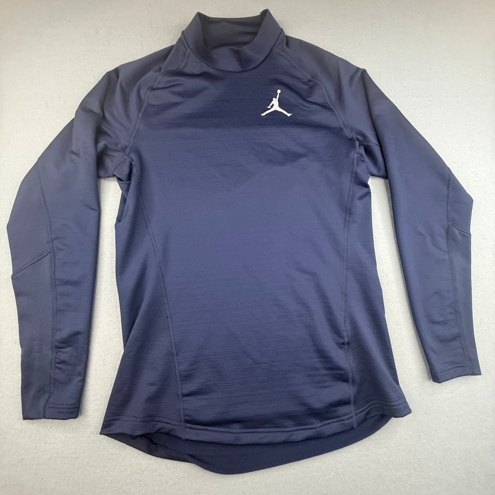 Jordan Compression Shirt Mens Medium Navy Blue Long Sleeve Mock Neck‎ Jumpman